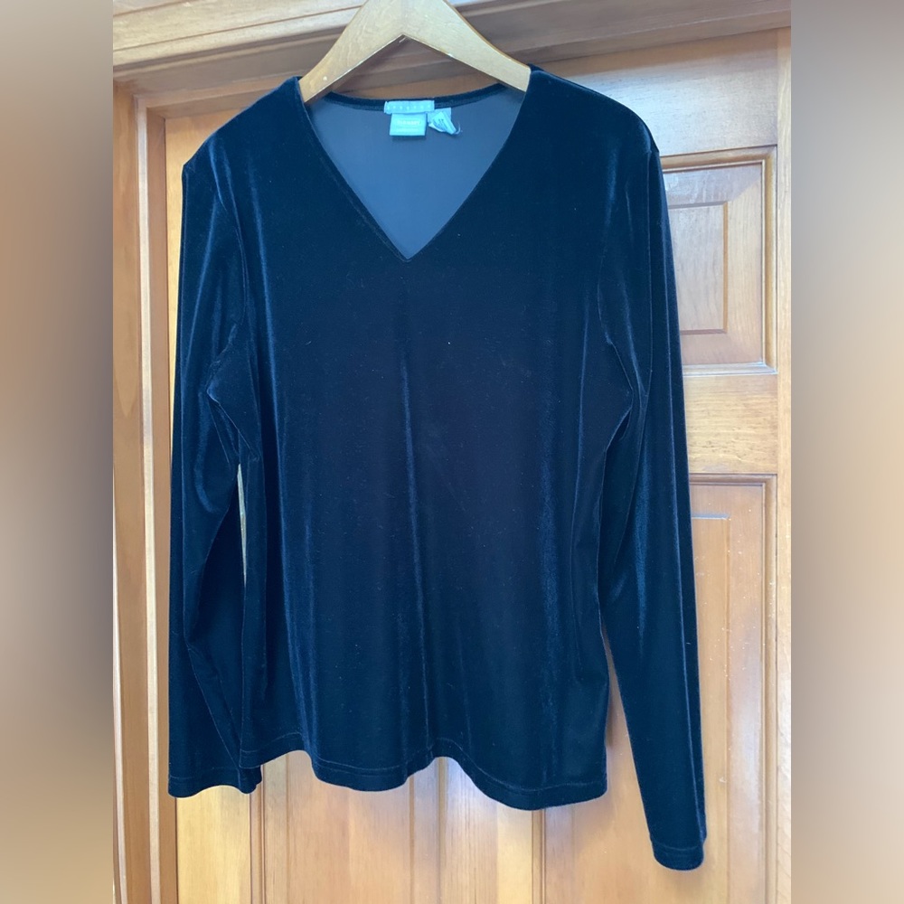 Black velvet V-neck top